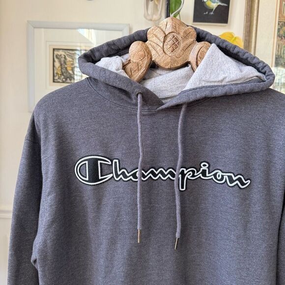 Champion Charcoal Grey Appliqué Embroidered Hoodie M - Picture 1 of 6